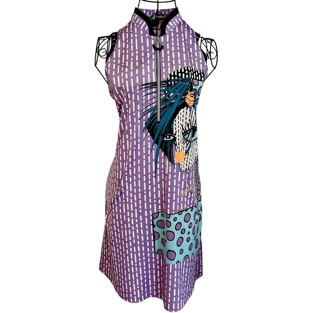 Vintage Y2K Jamie Sadock Chloe Dress Studded Zip Front Faux Leather Art Print S